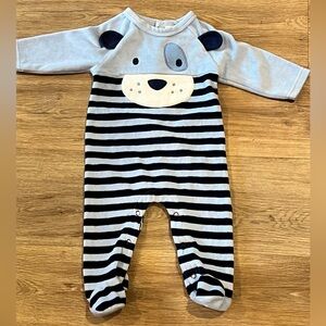 First Impressions Blue Striped Puppy One Piece, size 3-6 months